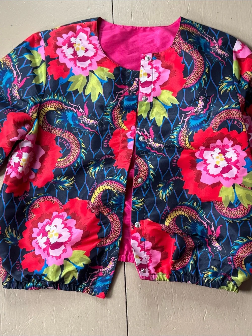 Kenzo Kids Dragon Floral Reversible Satin Bomber Jacket & Matching Velvet Pants